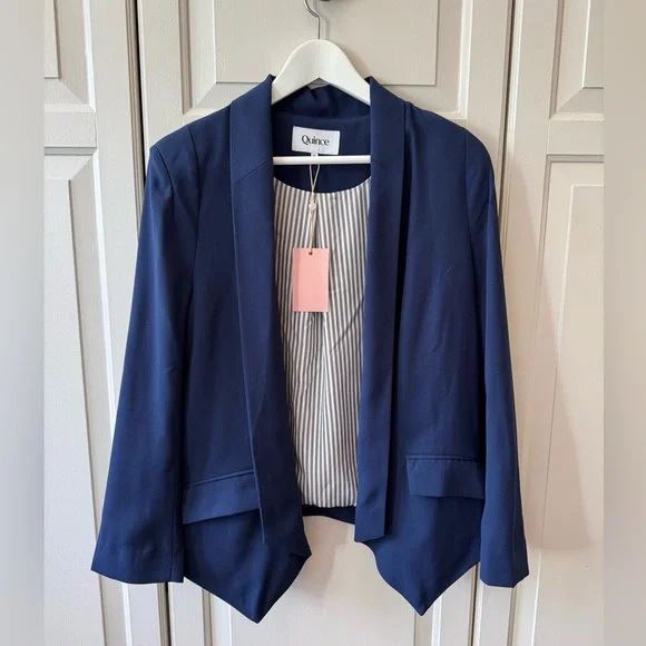 Quince Navy Stretch Crepe Open Blazer - Picture 2 of 4